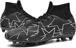 Chuteiras de futebol unissex masculinas, branco/preto/azul FG/AG, cano alto, botas de futebol para jovens e treinamentos profissionais, Preto, 4
