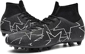 Chuteiras de futebol unissex masculinas, branco/preto/azul FG/AG, cano alto, botas de futebol para jovens e treinamentos profissionais, Preto, 4