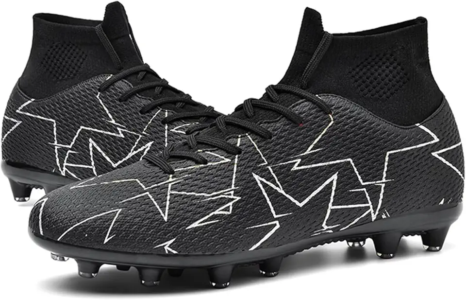 Chuteiras de futebol unissex masculinas, branco/preto/azul FG/AG, cano alto, botas de futebol para jovens e treinamentos profissionais, Preto, 4