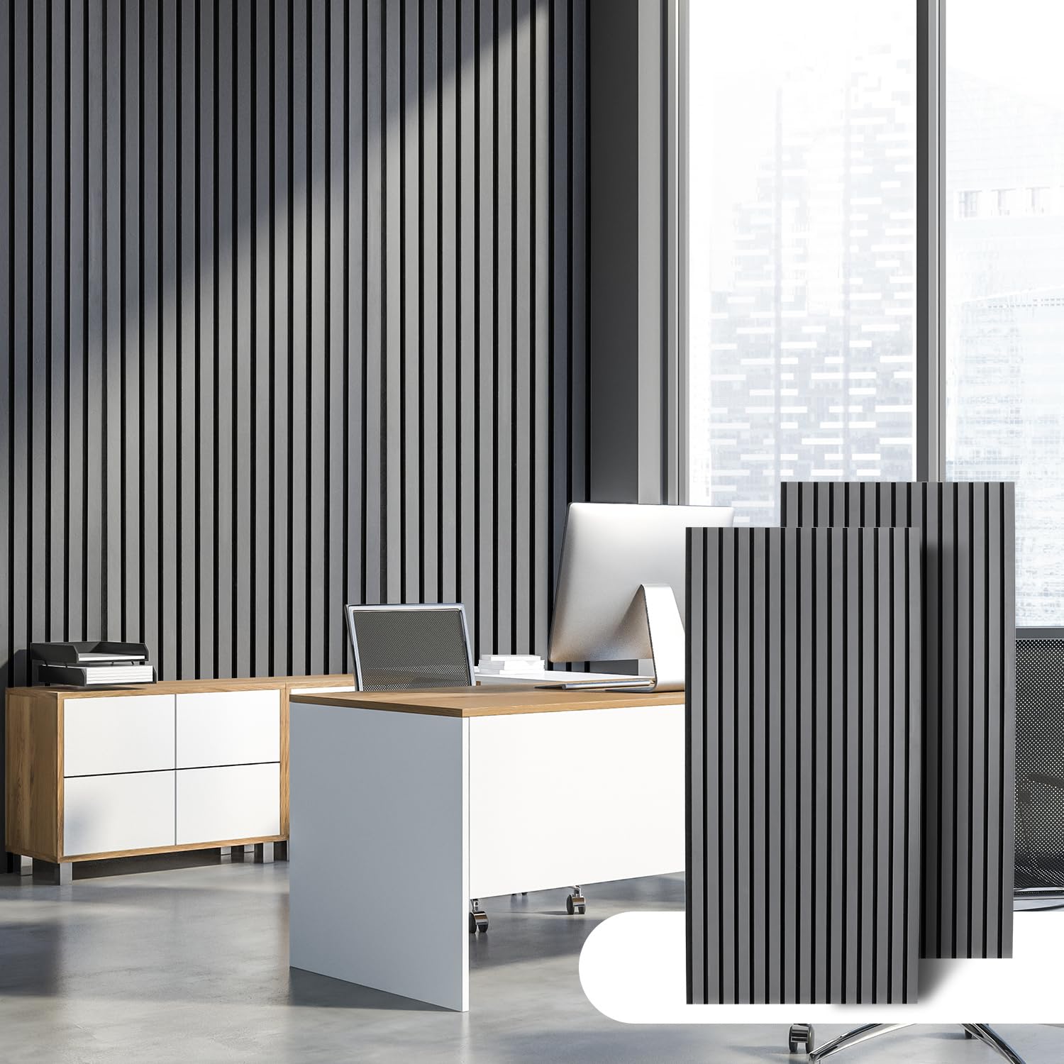Paneles acústicos 3D de madera, gris, 120 x 60 x 2,1 cm, 4 unidades