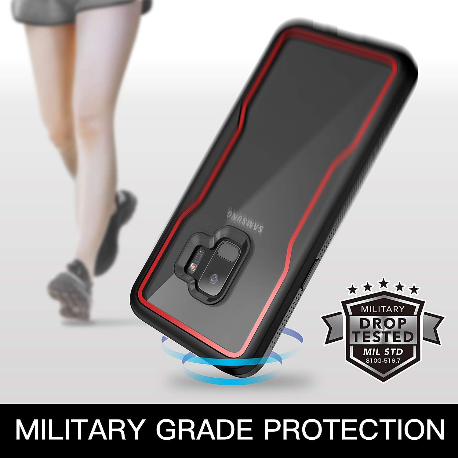 YOUMAKER Crystal Clear Case for Galaxy S9 5.8 inch, Full Body with Built-in Screen Protector Heavy Duty Protection Slim Fit Shockproof Rugged Cover for Samsung Galaxy S9 5.8 inch (2018) - Red/Black