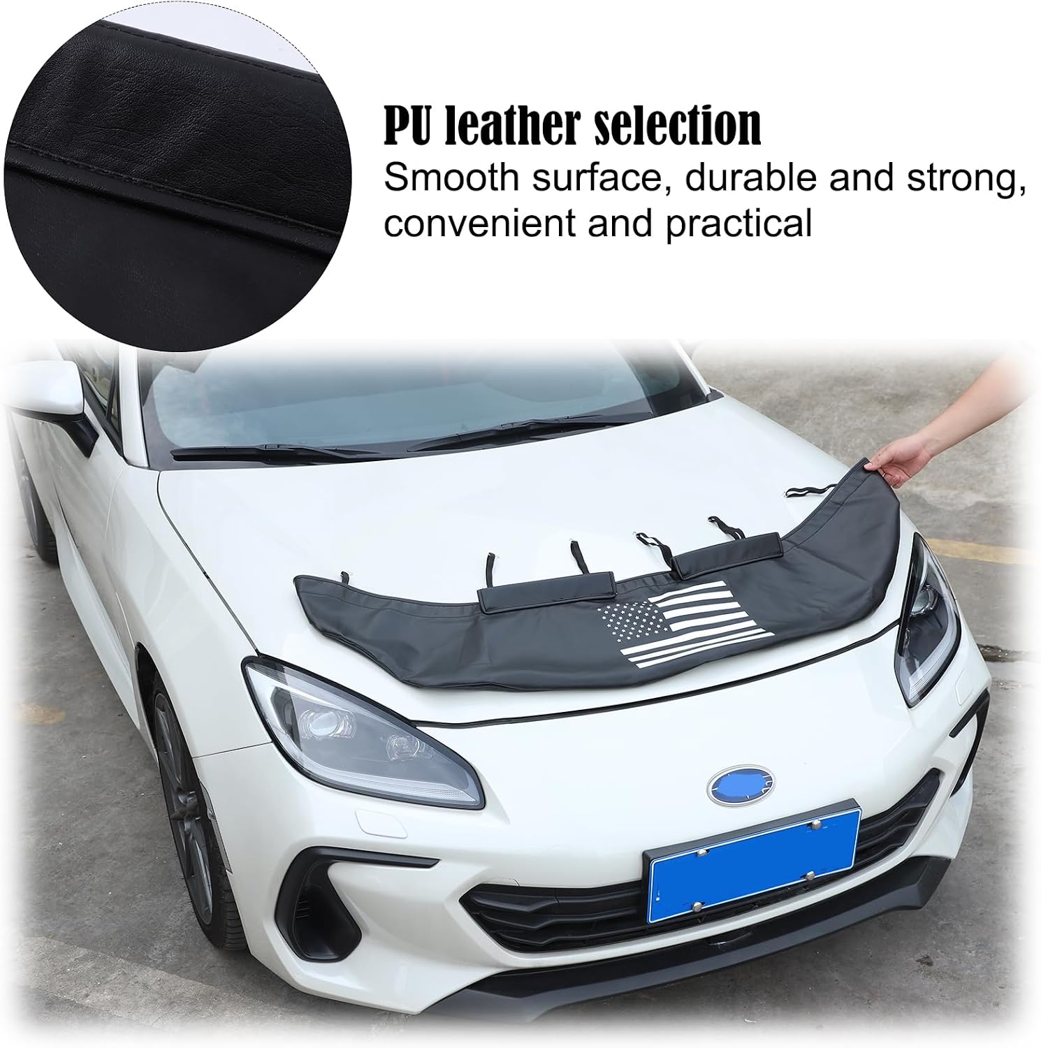 Car Bonnet Mask Hood Bra Compatible with 2022 2023 Toyot@ 86 and 2022 2023 Subaru BRZ Accessories, Black Front End Cover, Black Leather Grain Front-end Coverage