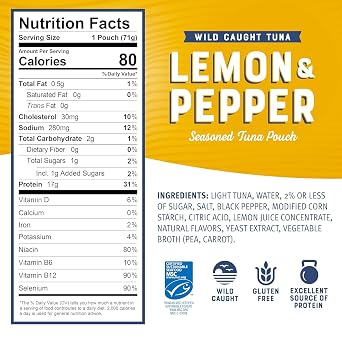 Bumble Bee Seasoned Tuna Pouch Fresh Flavors Bulk Bundle (24 Total Pouches) - Lemon & Pepper Tuna and Mediterranean Herbs & Spices Tuna - Ready to Eat 2.5 oz Packets