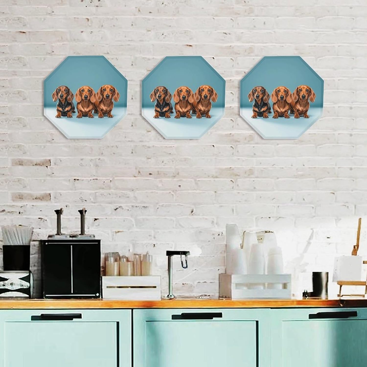 Ctagon Metal Sign for Home, Modern Display Plate for Kitchen, Three Dachshunds Plates Accent Hanging Wall Decorations 3PCS for Living Room, Bedroom, Hallway, Hotel