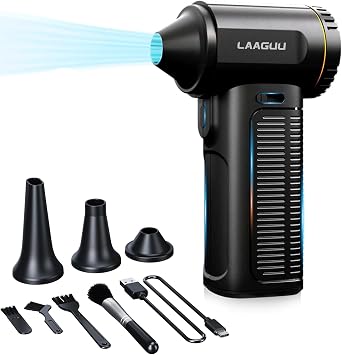 Electric Compressed Air Duster, 130000RPM Adjustable Infinitely Speed Handheld Mini Blower Cordless, 8000mAh Portable Power Fan Home Cleaner for Car Keyboard Computer PC Outdoor Black II, Pro