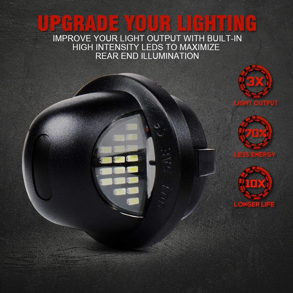 Xprite White LED License Plate Light Assembly with Red OLED Running Lights Tag Lamp Replacement for Ford F-150 F-250 F-350 Super Duty Ranger Pickup Truck Explorer Bronco Excursion Expedition