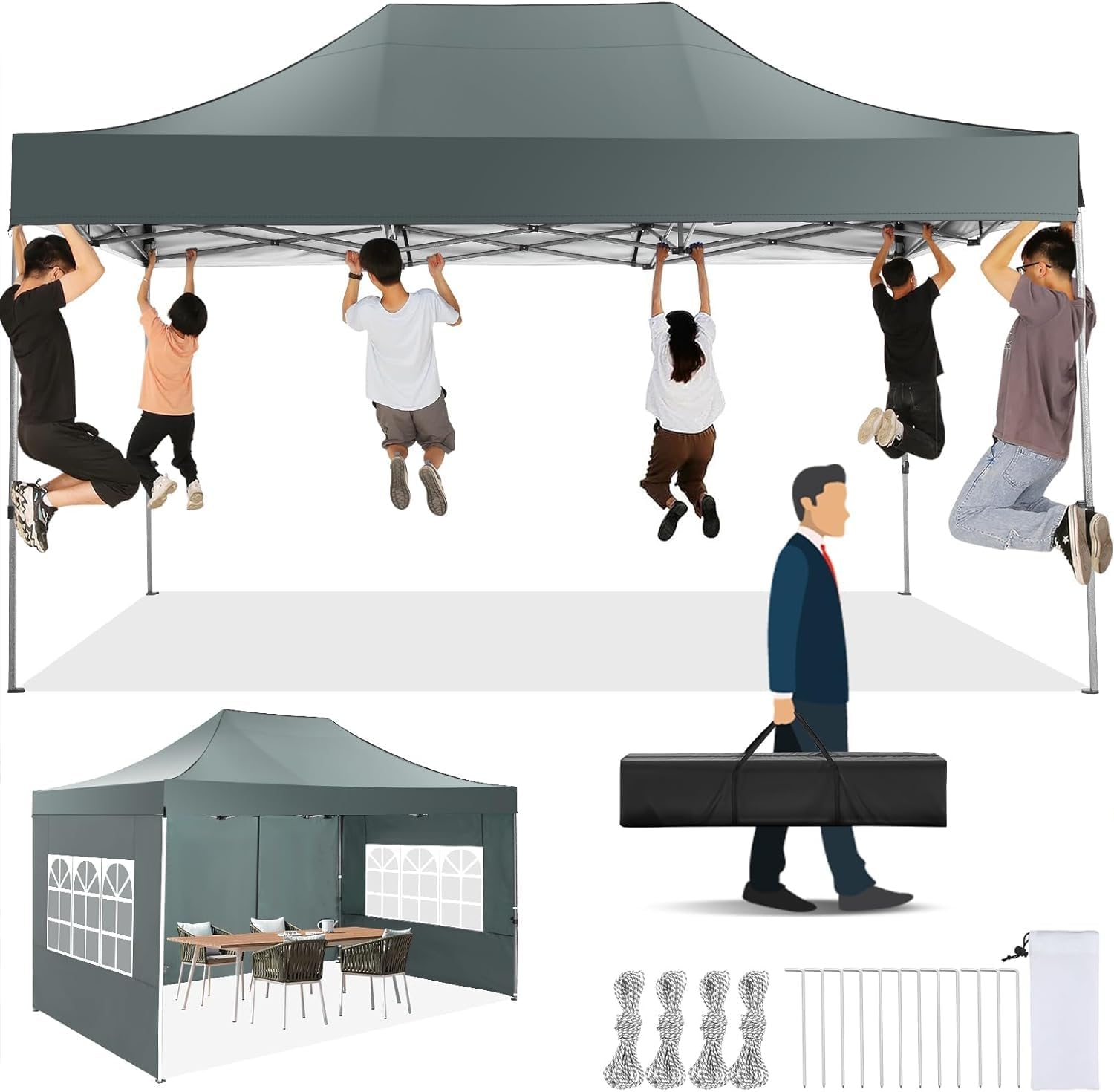 TOOLUCK 3x4.5M Pop Up Gazebo with people hanging from frame