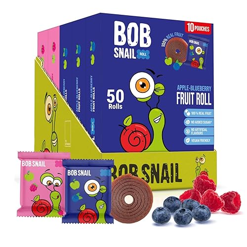 Bob Snail Wild Berry Mix Fruit Roll Ups  Dulces saludables, aperitivos de frutas secas reales, sin azúcar añadido, vegano, sin nueces, dulces para