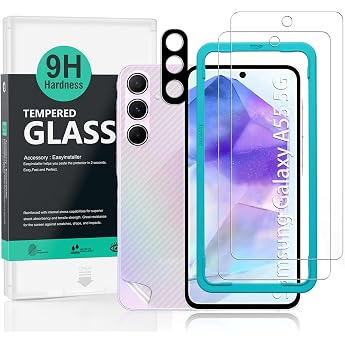 Ibywind Screen Protector for Samsung Galaxy A55 5G Pack of 2 9H Tempered Glass with Metal Camera Protection Easy Installation Supports Fingerprint Sensor Anti-Scratch Bubble-Free Shatterproof Oil Resistant