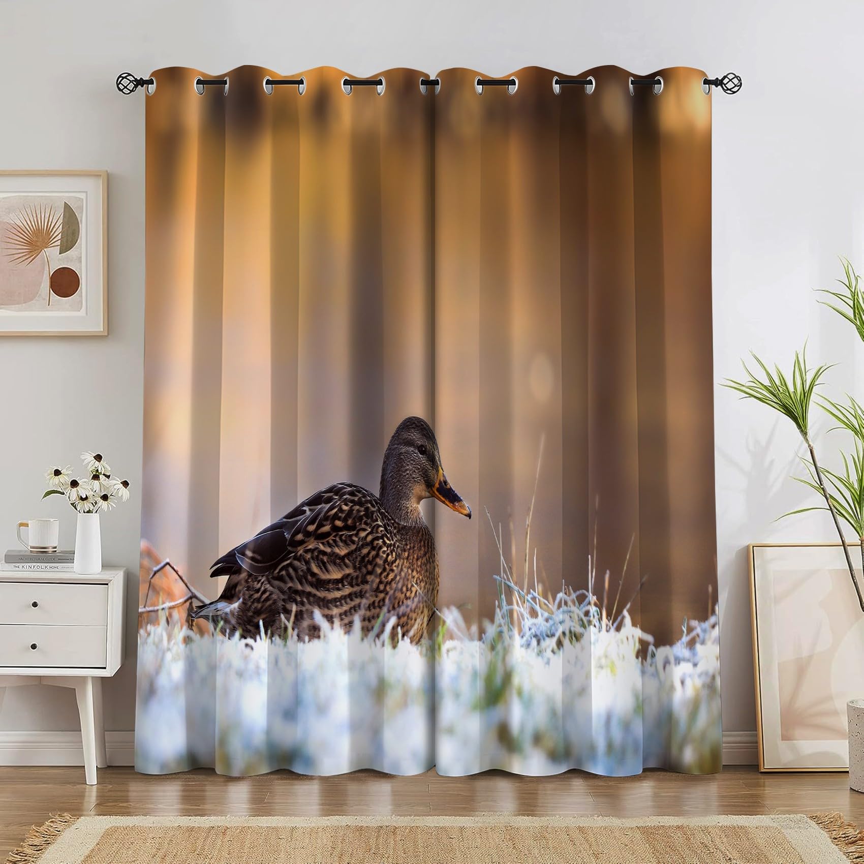 Rideaux pour décoration chambre et salon au style naturel avec motif canard sauvage, 140x260
