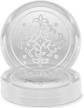 Maryland Sovereign Clear Plastic Etched Plates, 6.25" Pack of 35 - Luxurious Design, Perfect for Entertaining, Parties, Weddings, Events, Special Occasions, More