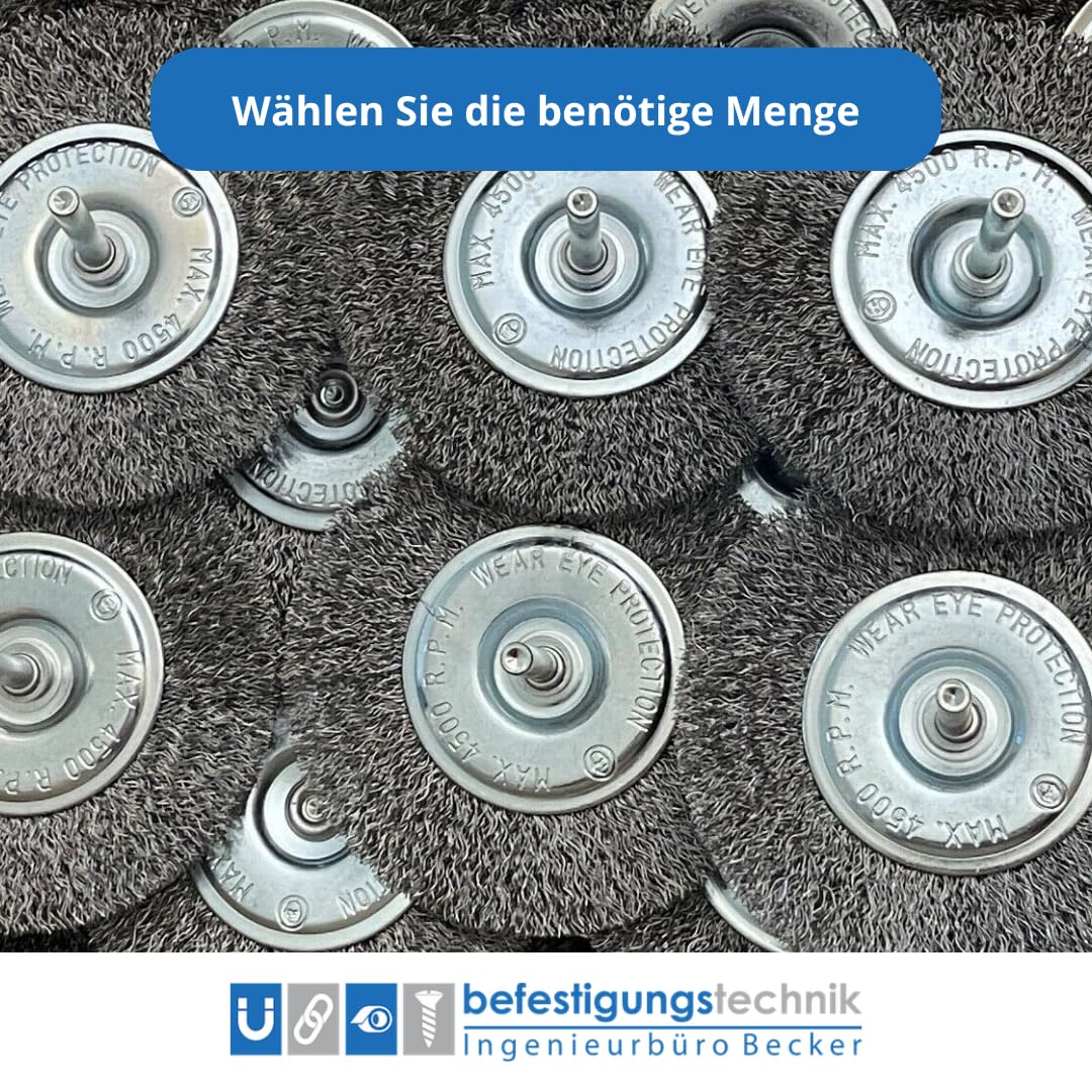 1–60x Drahtbürste 100 mm mit 6 mm Schaft – Stahldraht Scheibenbürste für Bohrmaschine & Akkuschrauber – Rundbürste zur Rostentfernung, Farbentfernung & Metallreinigung (48)