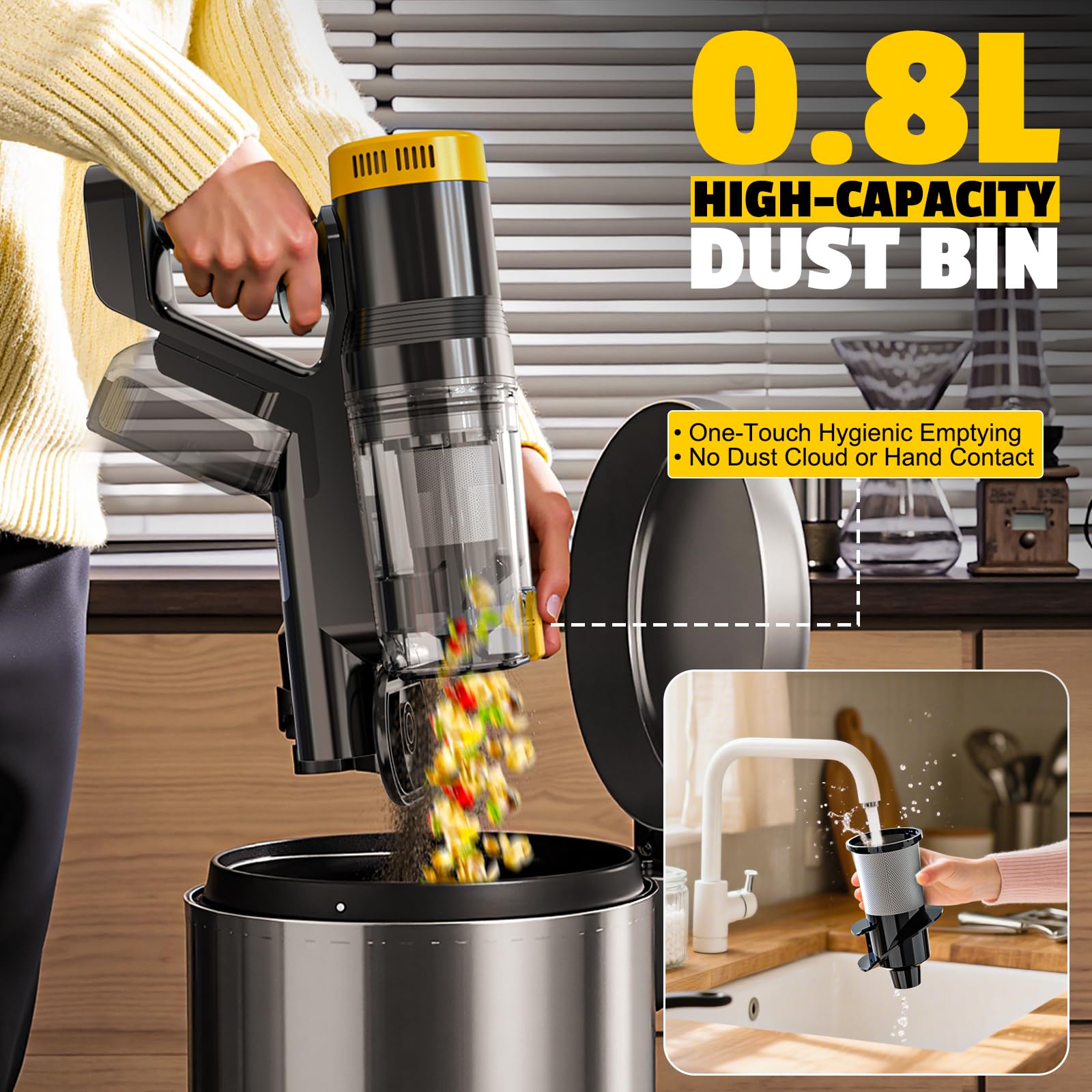 Bezprzewodowy odkurzacz 350 W do baterii DeWALT 20 V (bez baterii), 40 kPA samoczynnie stojący odkurzacz z ekranem dotykowym, podwójny kubek na kurz, giętki odkurzacz różdżkowy 180°, do domu, na