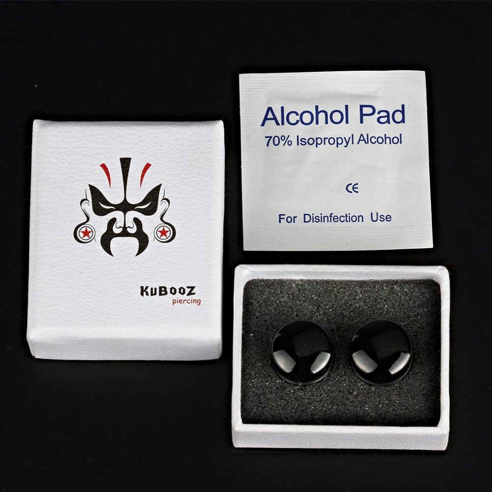 KUBOOZ(1 Pair Black-surface Glass O-Ring Ear Plugs Tunnels Gauges Stretcher Piercings 8g