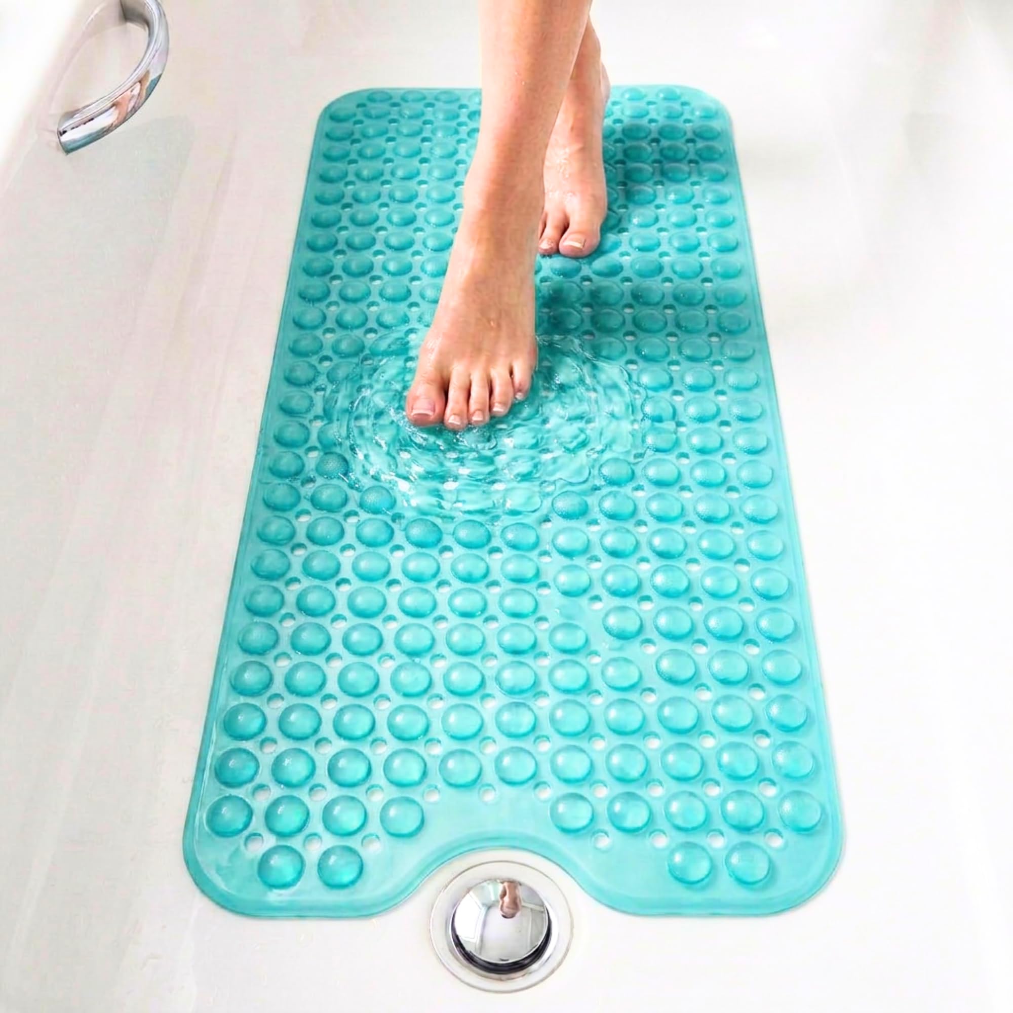 edihome, Non-Slip Bath Mat, 100 x 40 cm, Shower Mat, Non-Slip Shower Mat, Bubbles with Suction Cups, BPA-Free, Antibacterial, Mildew Resistant, Family Safety (Turquoise, 100 x 40 cm)