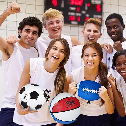 Miniatura 5 de Sratte Juego deportivo de 3 pelotas deportivas que incluye tamaño oficial de fútbol, baloncesto, fútbol con bomba y bolsa de transporte para Marrón