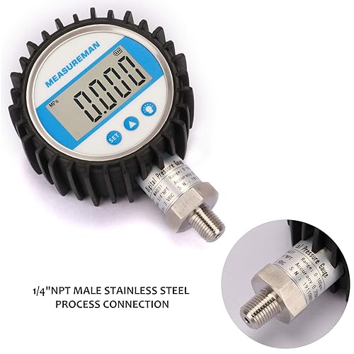 Miniatura 6 de MEASUREMAN Tamaño del dial de 3-18", medidor de presión digital, 0-100psibarMpaKpa, montaje inferior NPT de 14", precisión del 0.25%