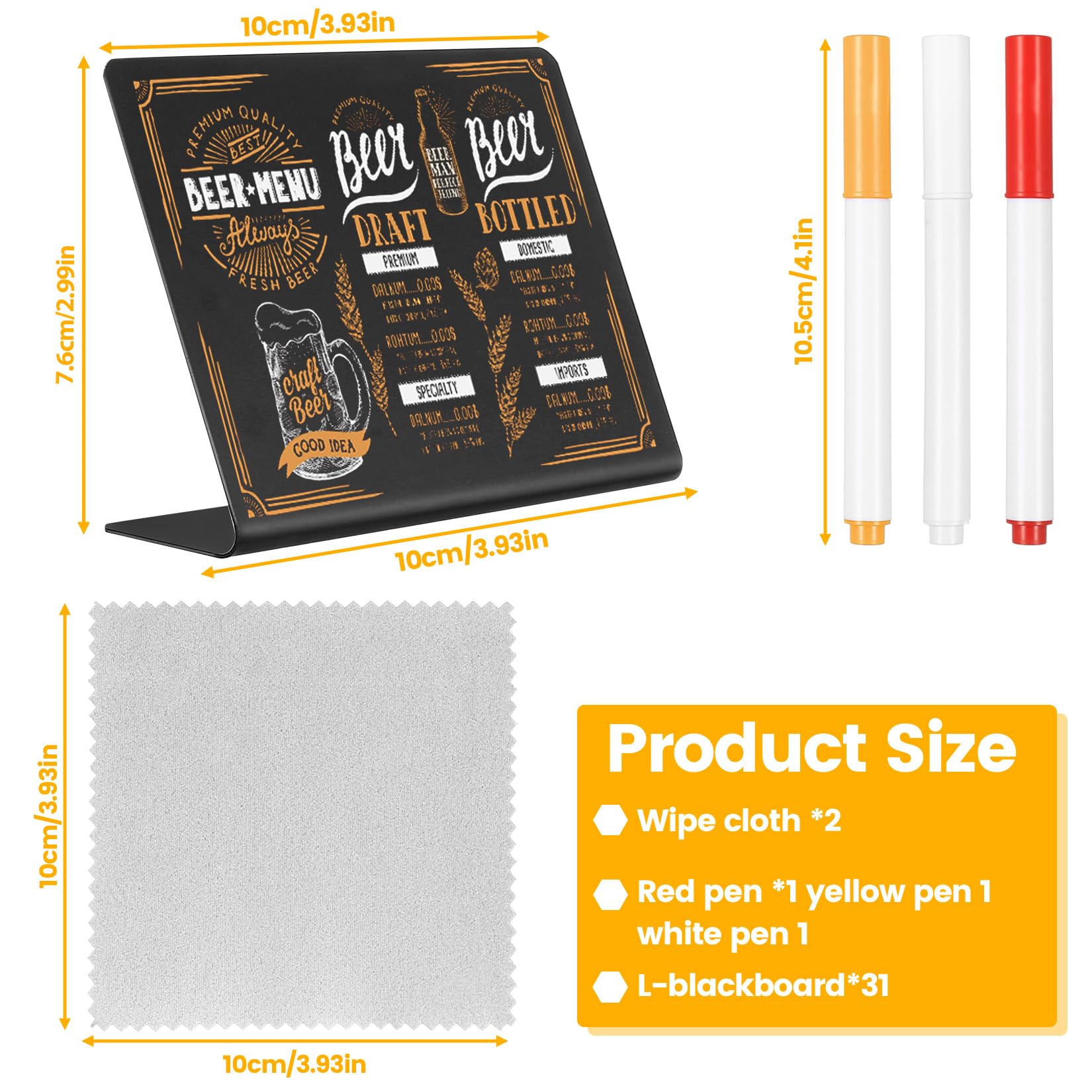 31 sztuk mini tablicy stołowej 100 x 75 mm + 3 markery 2 ściereczki | Dwustronna ścieralna podstawa L wizytówka cenowa bufet łatwy do czyszczenia wielokrotnego użytku restauracja impreza biuro