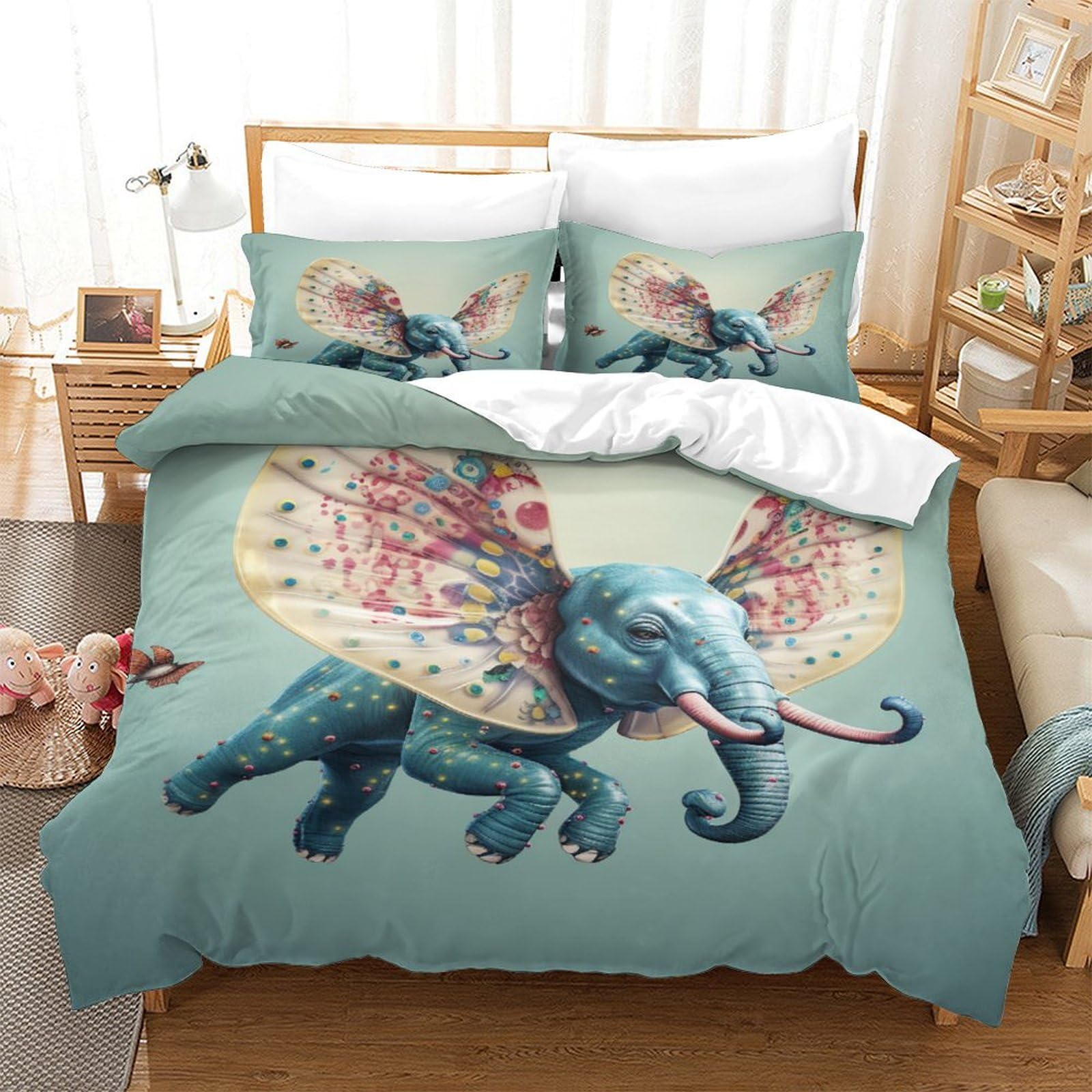 P1S9U7W5Y Artistic Elephant 3D Printed Duvet Cover Set 3 Pieces Microfiber Bedding Set for Adult Bedroom Decor Whimsical Elephant Gift King（220x240cm）