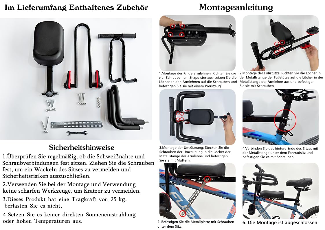 auvstar Kindersitz Fahrrad Vorne,Mountainbike Kindersitz,Kinder Fahrradsitz mit Pedalen,Fahrradsitz Kinder Vorne,Kinderfahrradsitz für Mountainbikes,Cityräder,Falträder