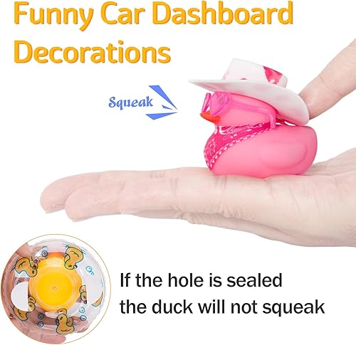 Miniatura 5 de wonuu Decoración de pato de goma para automóvil, accesorios de decoración de tablero de instrumentos de pato vaquero occidental con mini anillo de