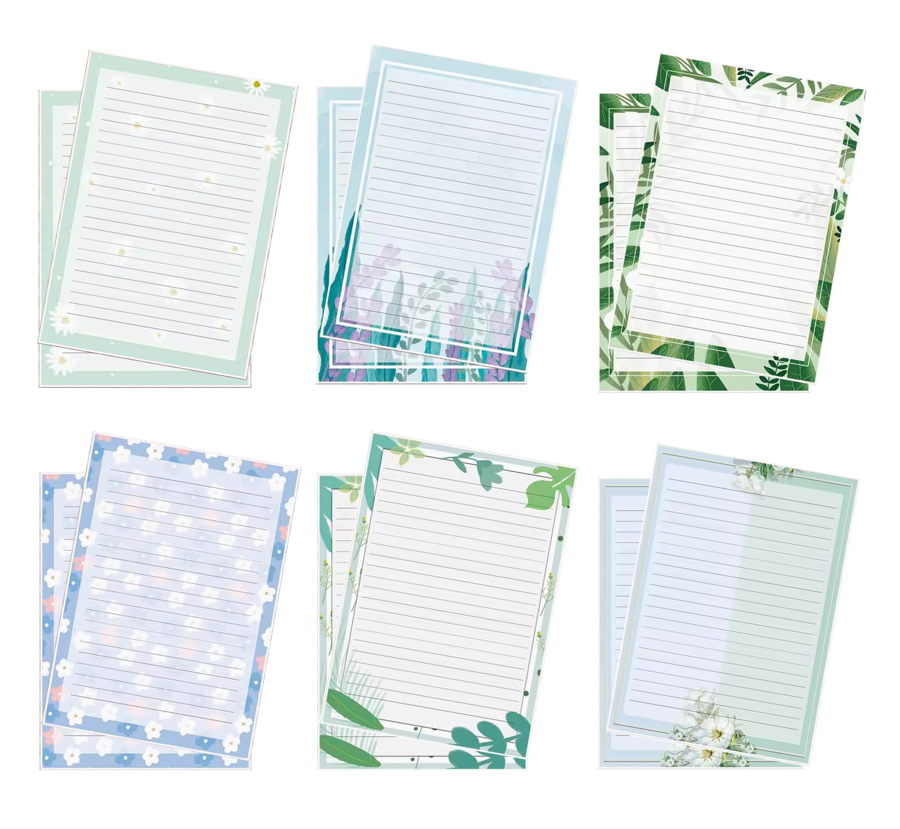 IMagicoo 60 Lined Writing Stationery Paper, Stationery Paper for Writing Letter, Notes, Invitations, Floral Writing Papers with Lines, 6 Different Style (11.7 x 8.26") - Image 3