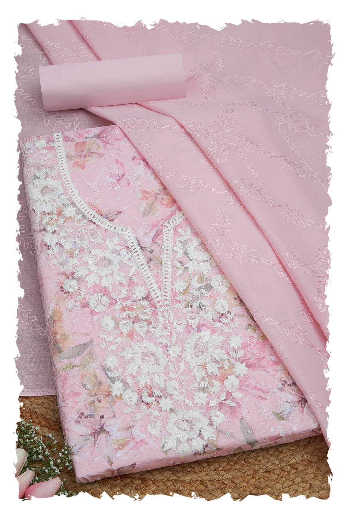Womens Cotton Floral Print Unstitch Dress Material With Thread Work-image-45