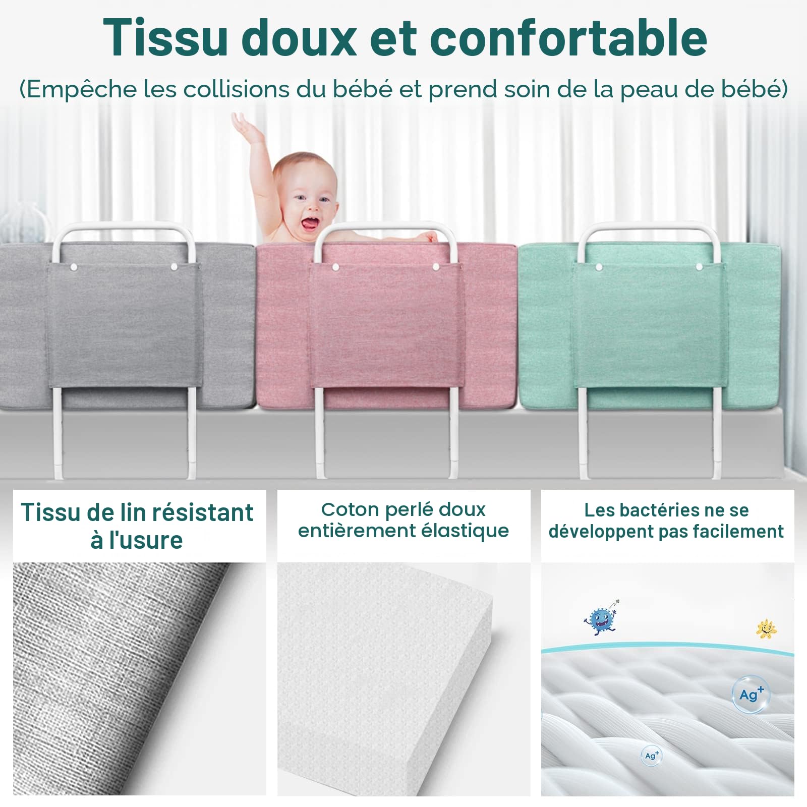 UISEBRT Lot de 2 barrières de lit de 60 cm - Protection Contre Les Chutes de lit pour Enfants - 5 Trous - Hauteur réglable - Protection de sécurité pour Les bébés et Les Enfants - 120 cm - Rose