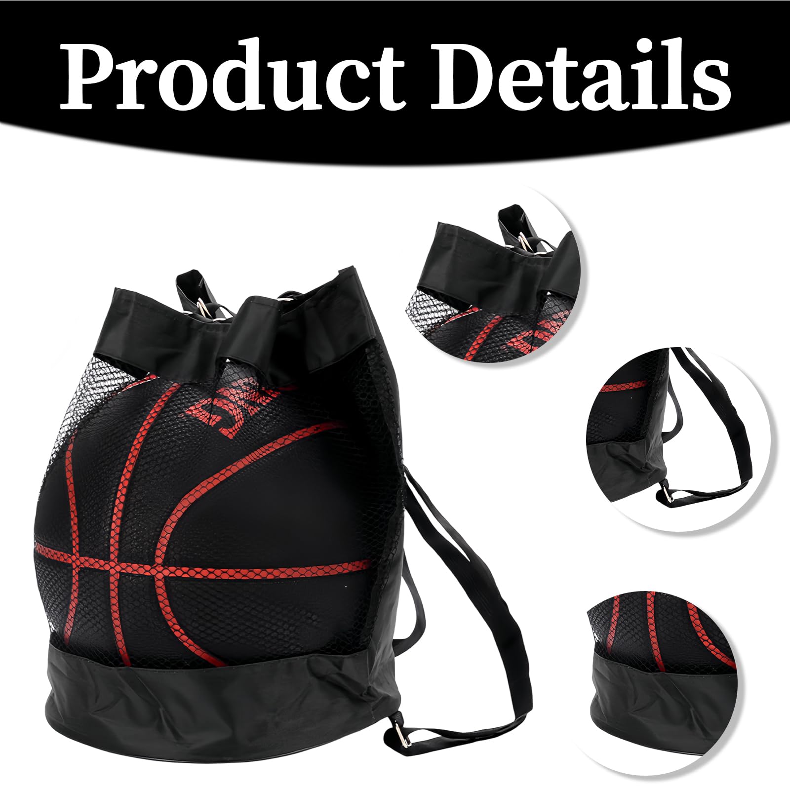 Lot de 2 sacs de basket-ball - 1 sac de ballon avec cordon de serrage - Sac de basketball portable - Grande capacité - Sac en filet pour football, tennis, enfants et adultes