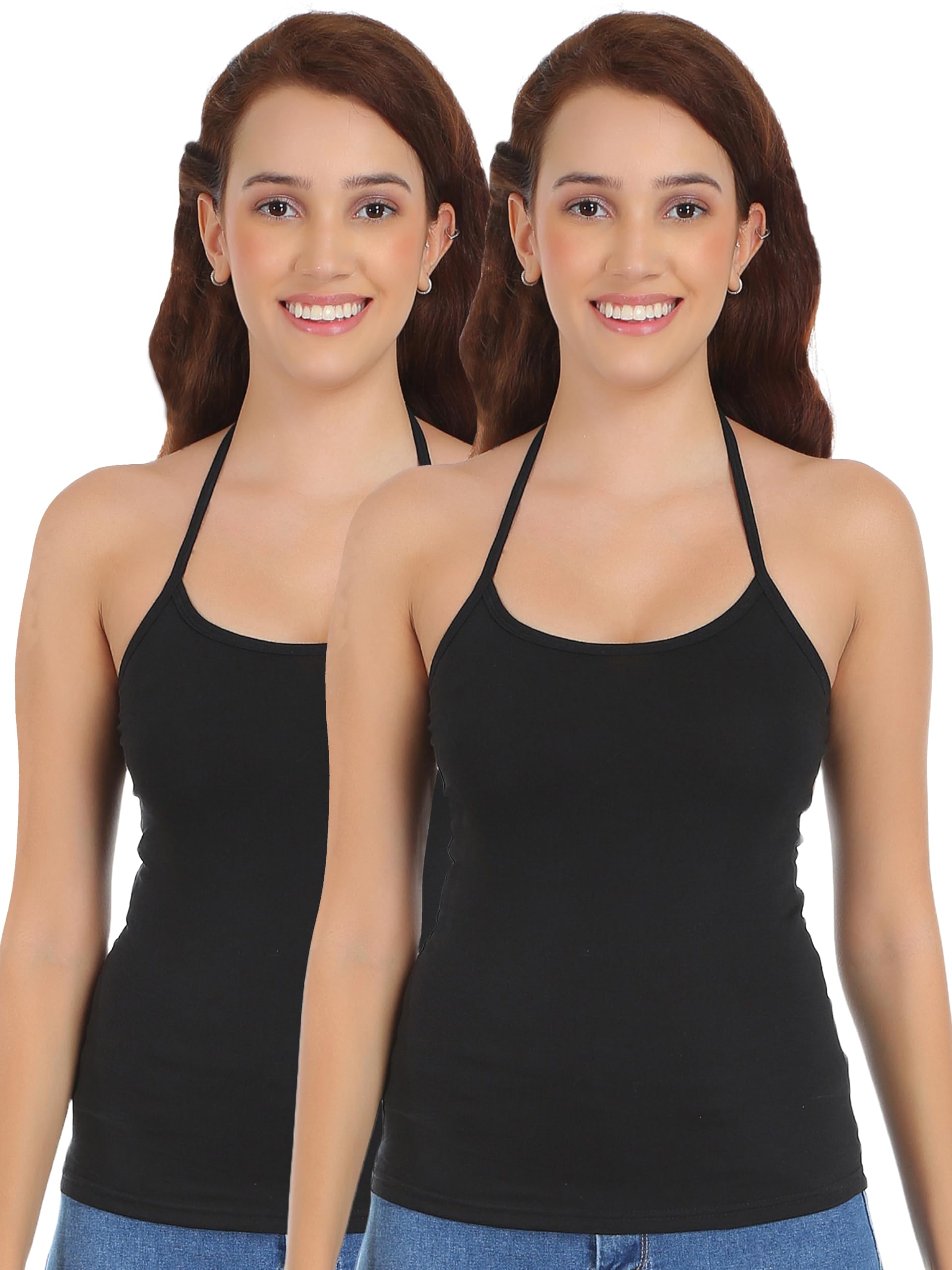 Womens Solid Cotton Sinker Halter Neck Camisole Top - P2-2-image-19