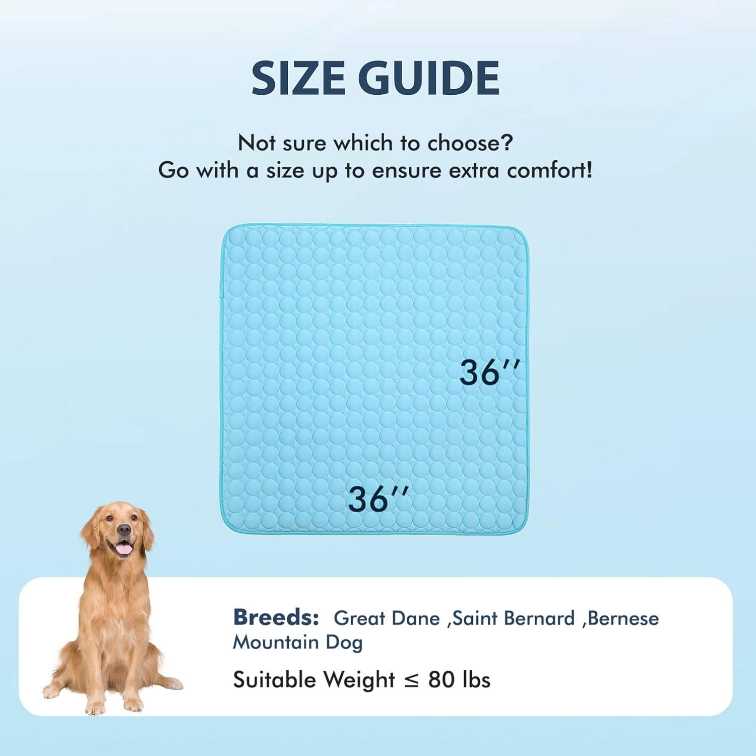 MICROCOSMOS Summer Cooling Mat & Sleeping Pad- Water Absorption Top, Materials Safe, Easy Carry, EZ Clean. Keep Cooling for Pets, Kids and Adults.(Blue, 36" x36")