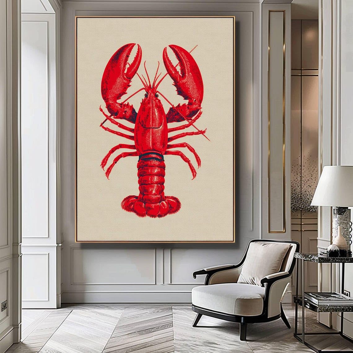TONGYINLI Plakat i wydruki, obraz czerwonego homara, letnia sztuka ścienna na plaży, obraz ścienny z owocami morza do jadalni, dekoracja kuchni (50 x 75 cm/ramka wewnętrzna)