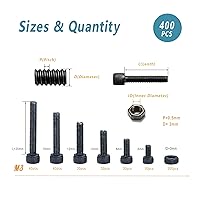 Vista 2 de Kadrick Tornillos métricos pequeños adecuados para impresora 3D DIY, surtido de tornillos y tuercas M3 de 400 piezas, cabeza de casquillo hexagonal