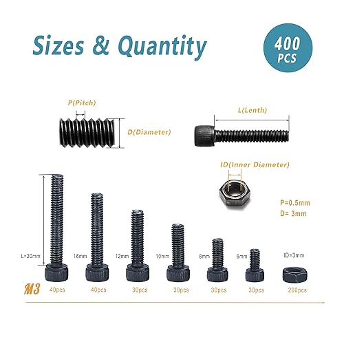 Miniatura 16 de Kadrick - Kit surtido de 2000 tornillos/pernos métricos M2, M3, M4, M5, con tuercas, arandelas planas y de seguridad, cabeza de botón hexagonal