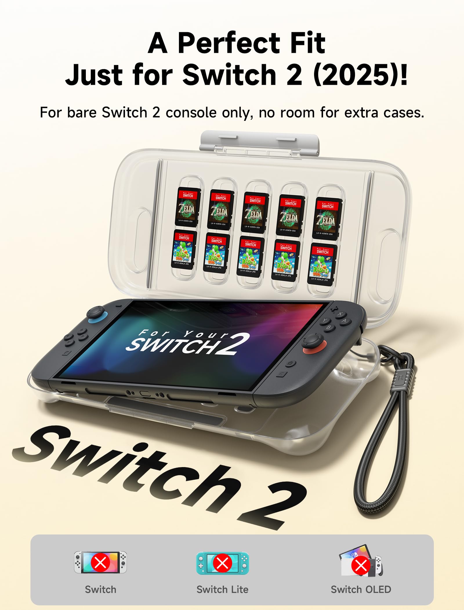 JSAUX Etui do konsoli kompatybilny z Nintendo Switch 2 (2025), twarde etui ochronne z gniazdem na karty do gier, pyłoszczelne, idealne w podróży, smukłe i lekkie – półprzezroczyste, PC0116