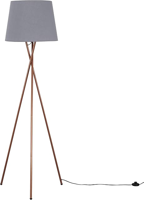 MiniSun Modern Copper Metal Tripod Floor Lamp with a Grey Tapered Shade