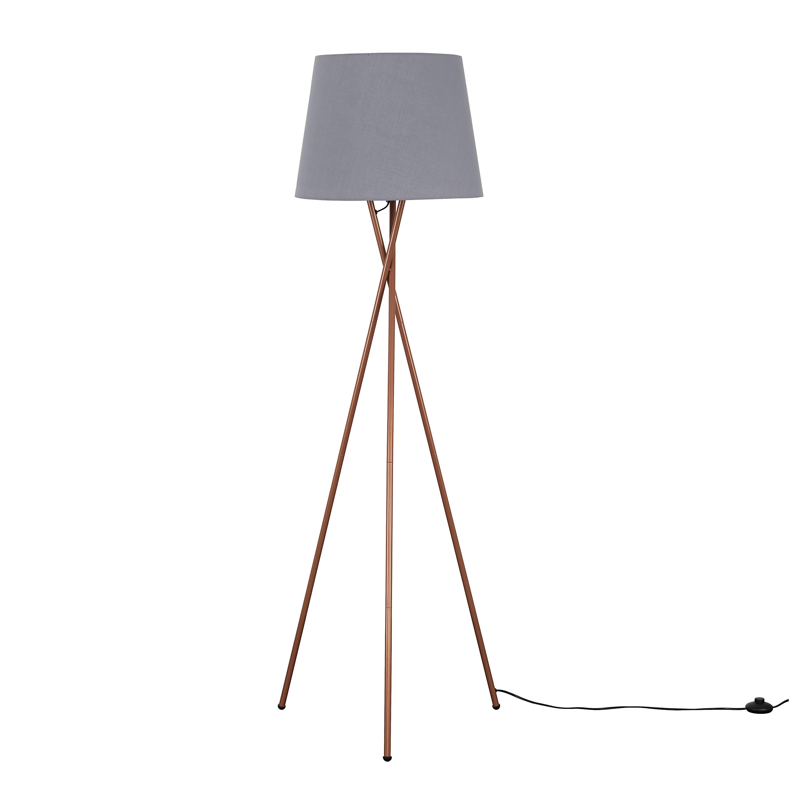 Valuelights Grey Camden Copper Metal Tripod Floor Lamp With Tapered Shade & Led Bulb In