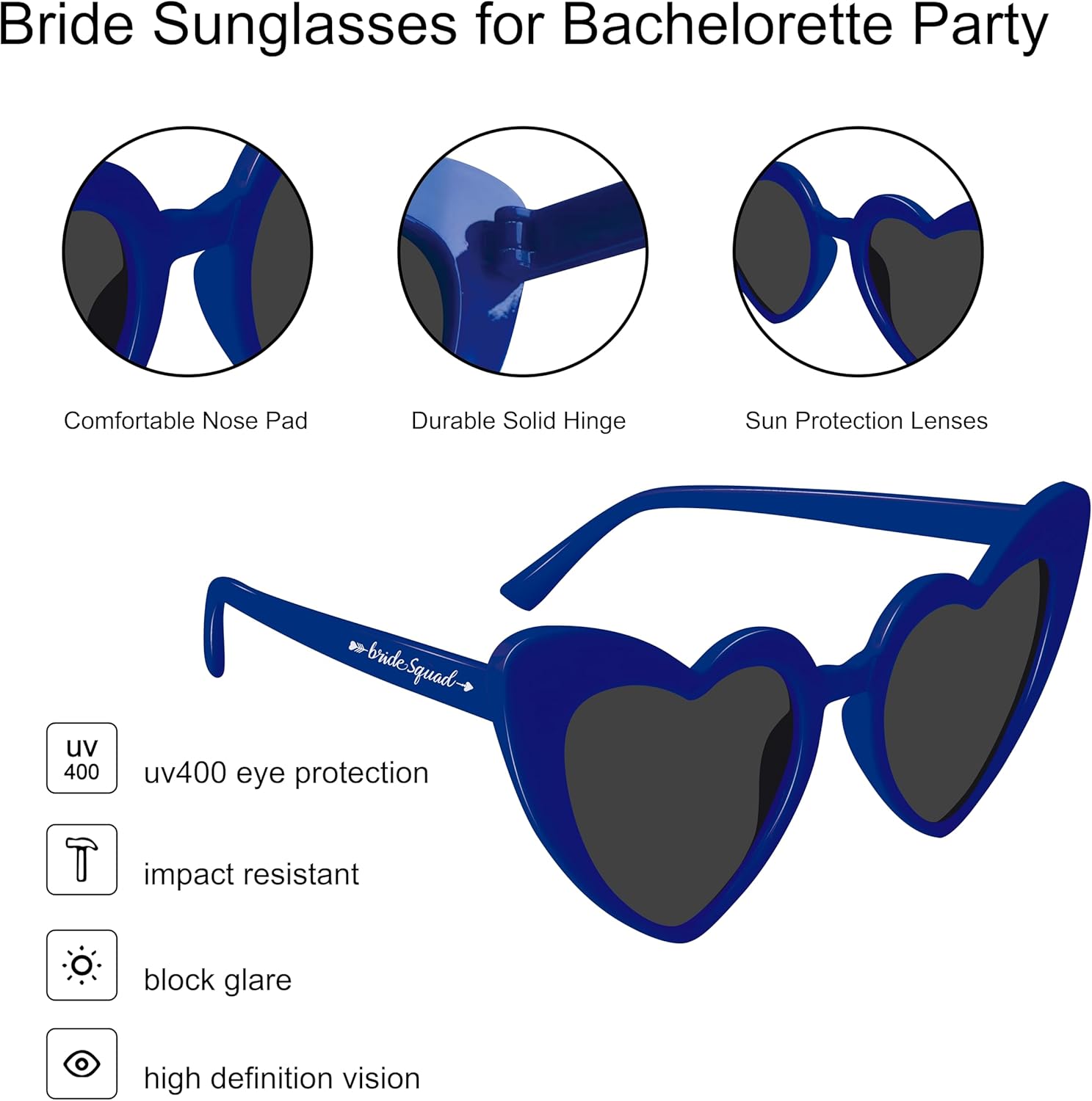 PartyGifts&beyond Bachelorette Sunglasses Heart Sunglasses 10 Packs Bride Squad Sunglasses for Bachelorette Party Favors