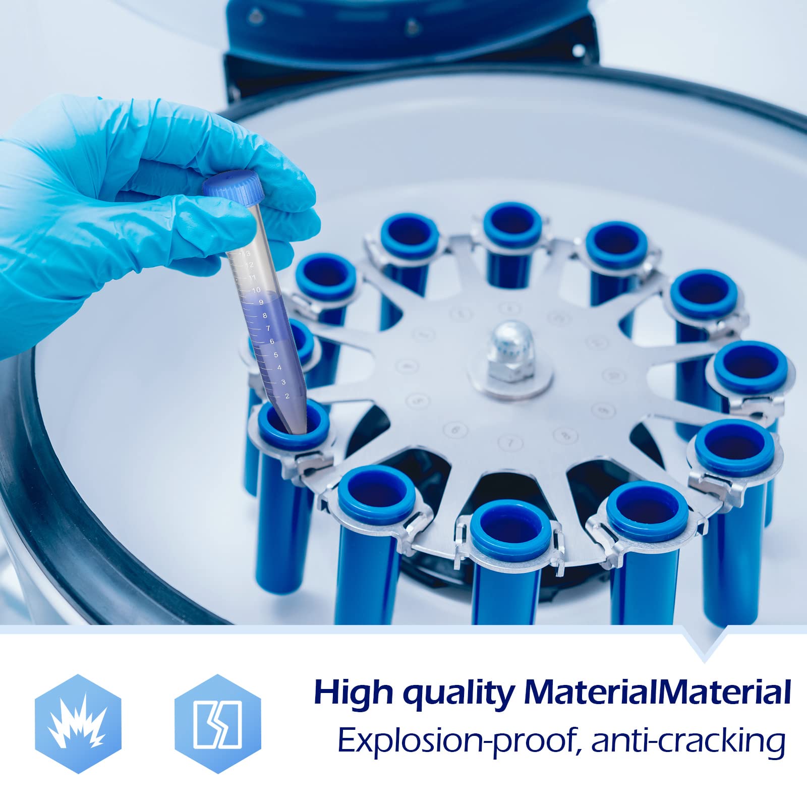 Konohan Provette coniche per centrifuga sterili, in plastica, con tappi a vite, contenitore conico in polipropilene con segni graduati e fondo (confezione da 400, tappo blu, 15 ml)