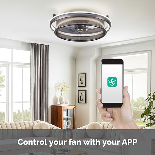 Miniatura 5 de Orison Ventilador de techo con luces, ventilador de techo de perfil bajo de 19.7 pulgadas con control remotoaplicación, luces de ventilador de techo