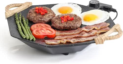 13x13" Octagonal Electric Griddle, ILAG Granite Nonstick, Frameless Easy-Clean, Space-Saving