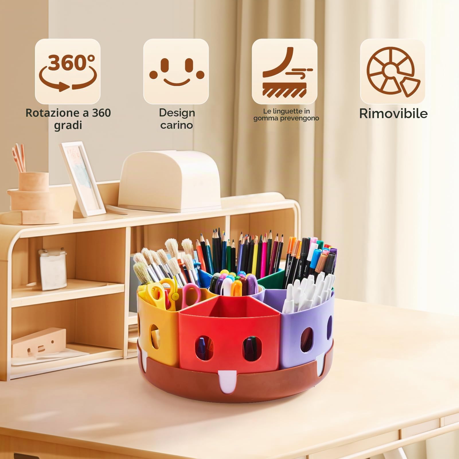 Gamenote Portapenne Girevole da scrivania Portapenne Portapenne Portaoggetti e riordino per bambini Forniture per arti e mestieri