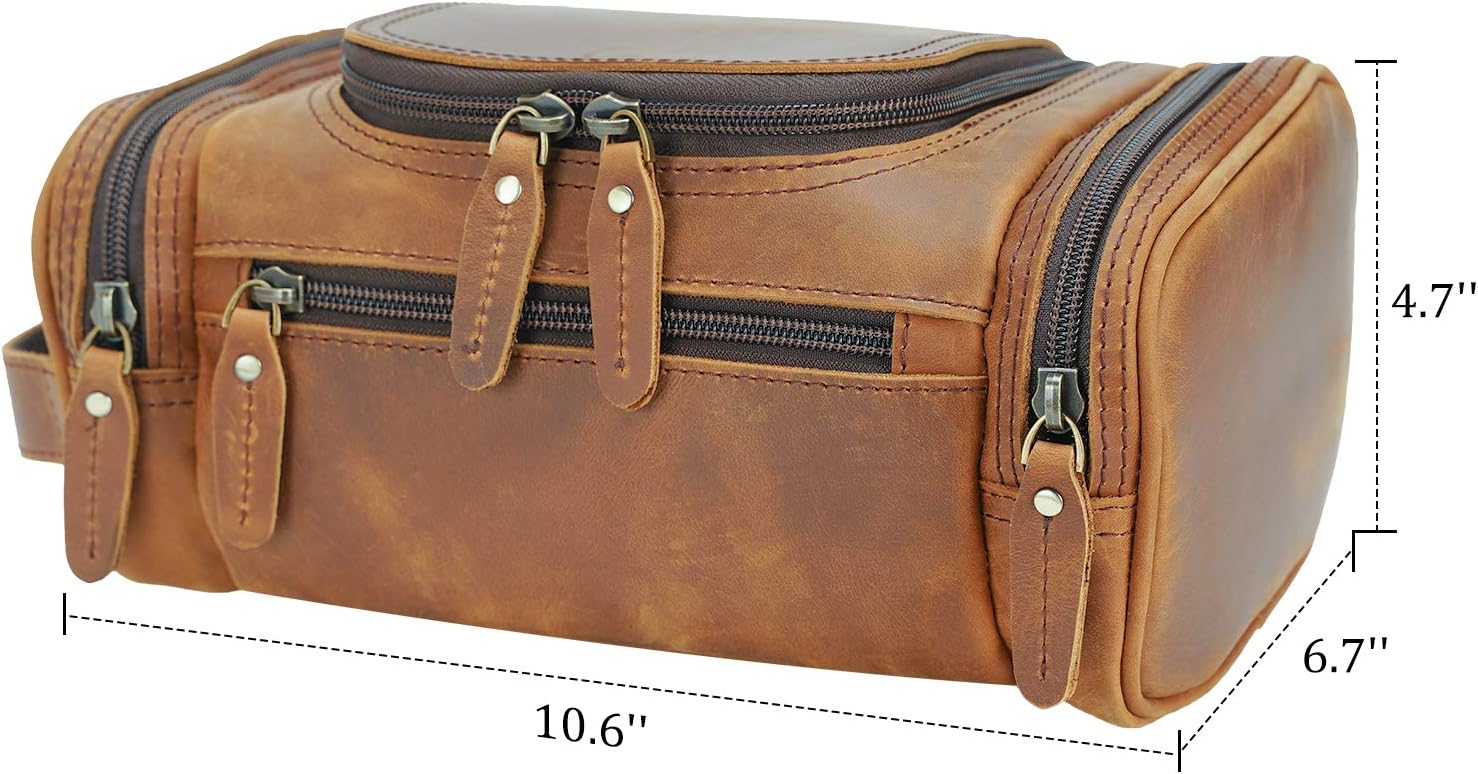 Polare Toiletry Bag Full Grain Leather Shaving Kit Dopp Kit Travel Case Wash Bag with YKK Zippers