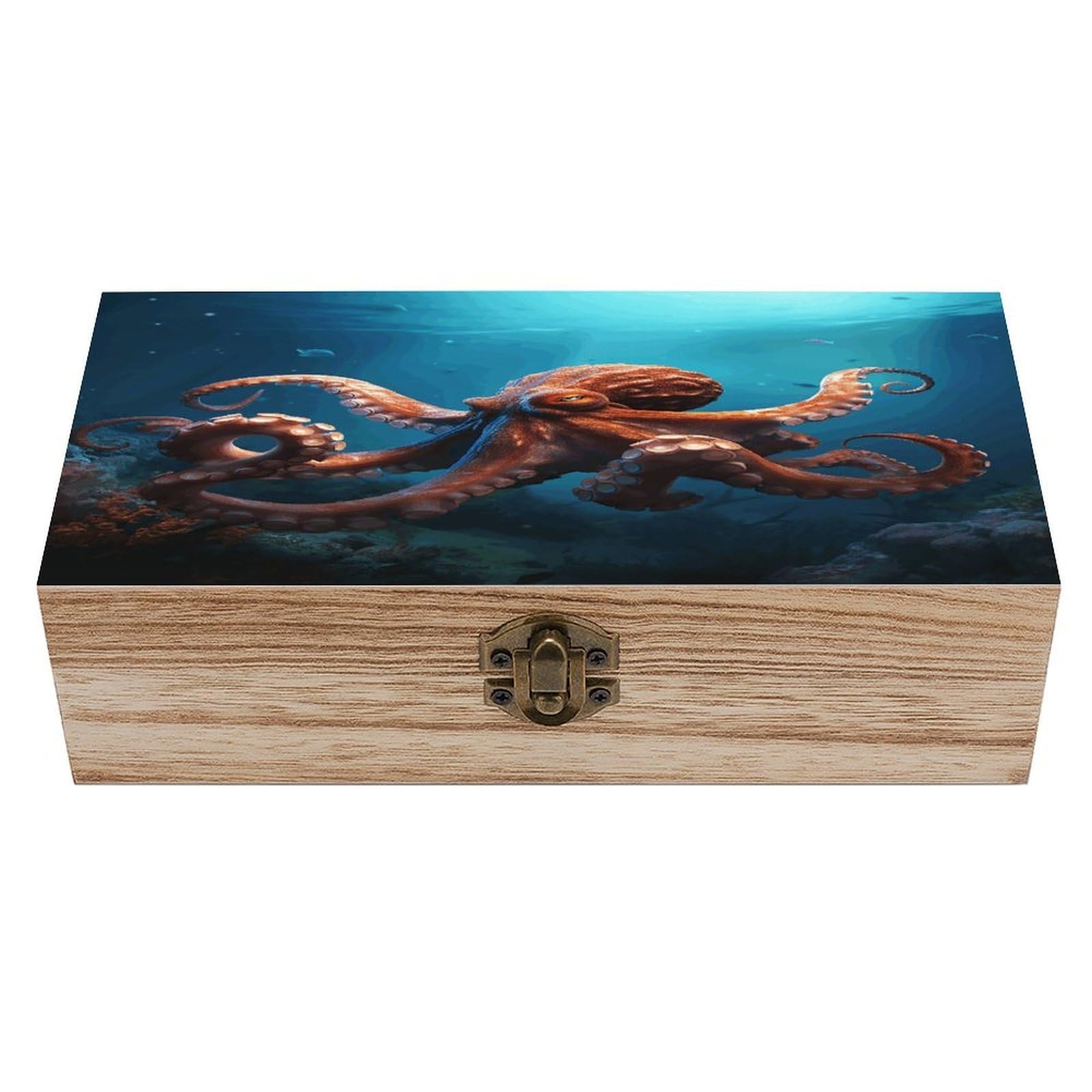 VstaDank Ocean Animal Octopus Wooden Storage Box with Hinged Lid Natural Wooden Box Beautifully Keepsake Boxes Vintage Wood Boxes Jewelry Organizer Trinket Storage Chest Unique Gift