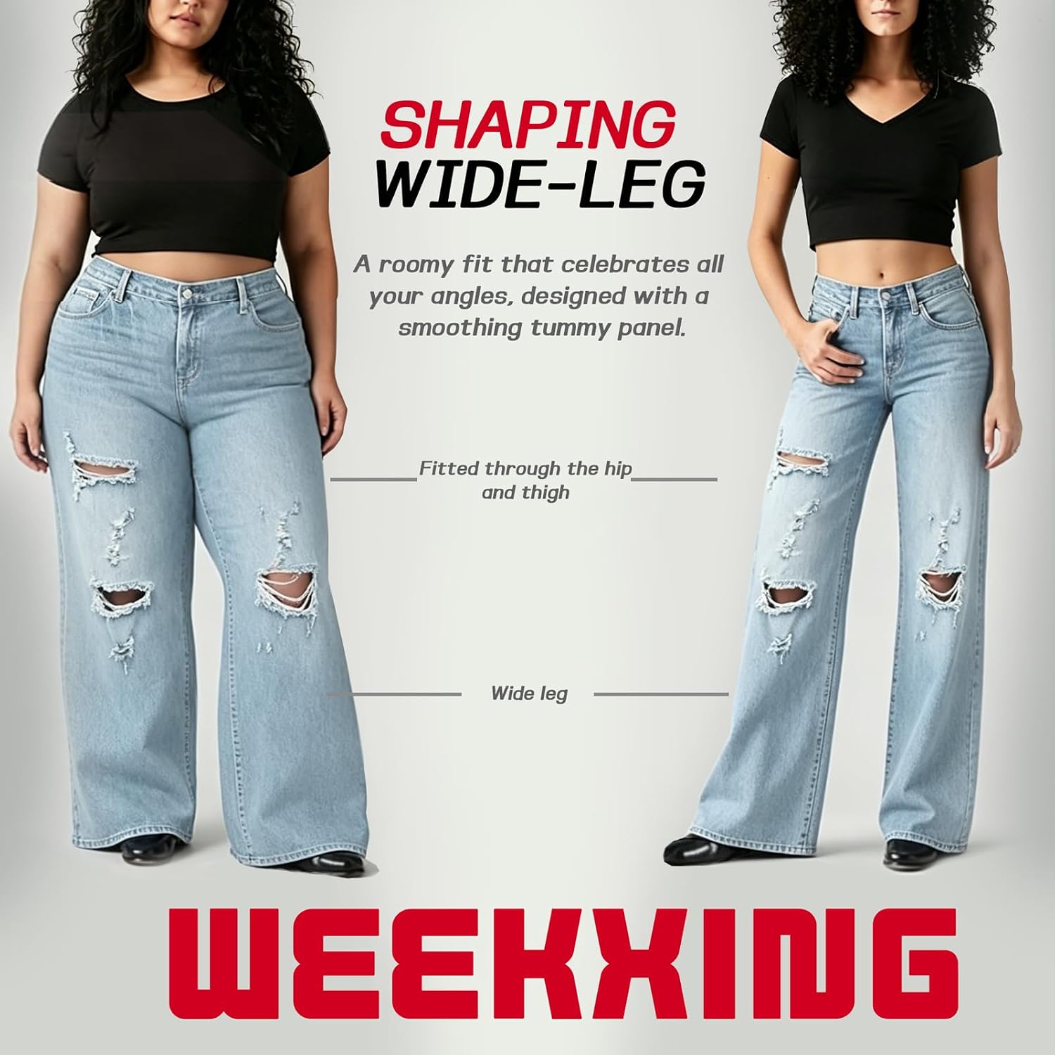 Wide Leg Distressed Jeans for Women High Waisted Ripped Baggy Jeans Retro Loose Stretch Denim Pants