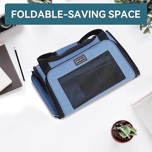 Vista 7 de PETSFIT Transportador de mascotas, transportador de perros aprobado por aerolíneas, plegable de lados suaves, aprobado por la TSA para gatos Azul