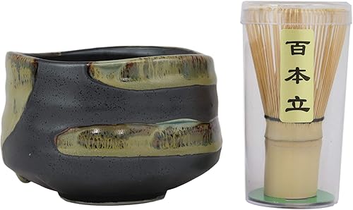 Miniatura 4 de Ebros Gift Juego de 4 tazones de té matcha de cerámica esmaltada tradicional japonesa, juego de ceremonia de 21 onzas con batidor y cuchara de