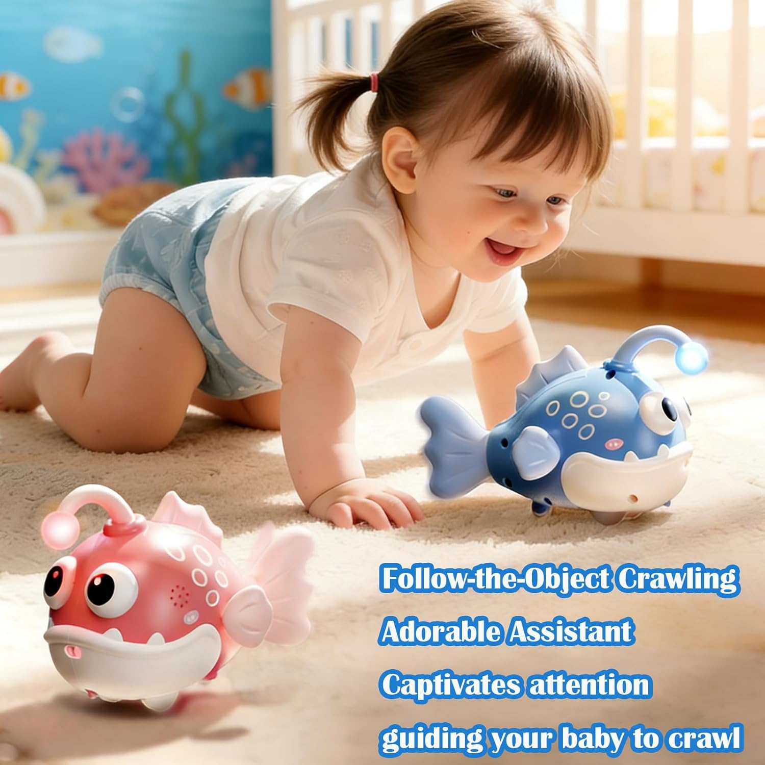 Electric Fish Toy Induction Flashlight for Babies - Musical Toy with Soft Sounds, Suitable for 6, 9, 12 Months and Older, Promotes Motor Development and Attention (Red)