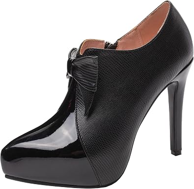 UniqueStride Womens Stiletto High Heel Platform Pointed Toe Pumps Rockabilly Bow Ankle Booties Shoes