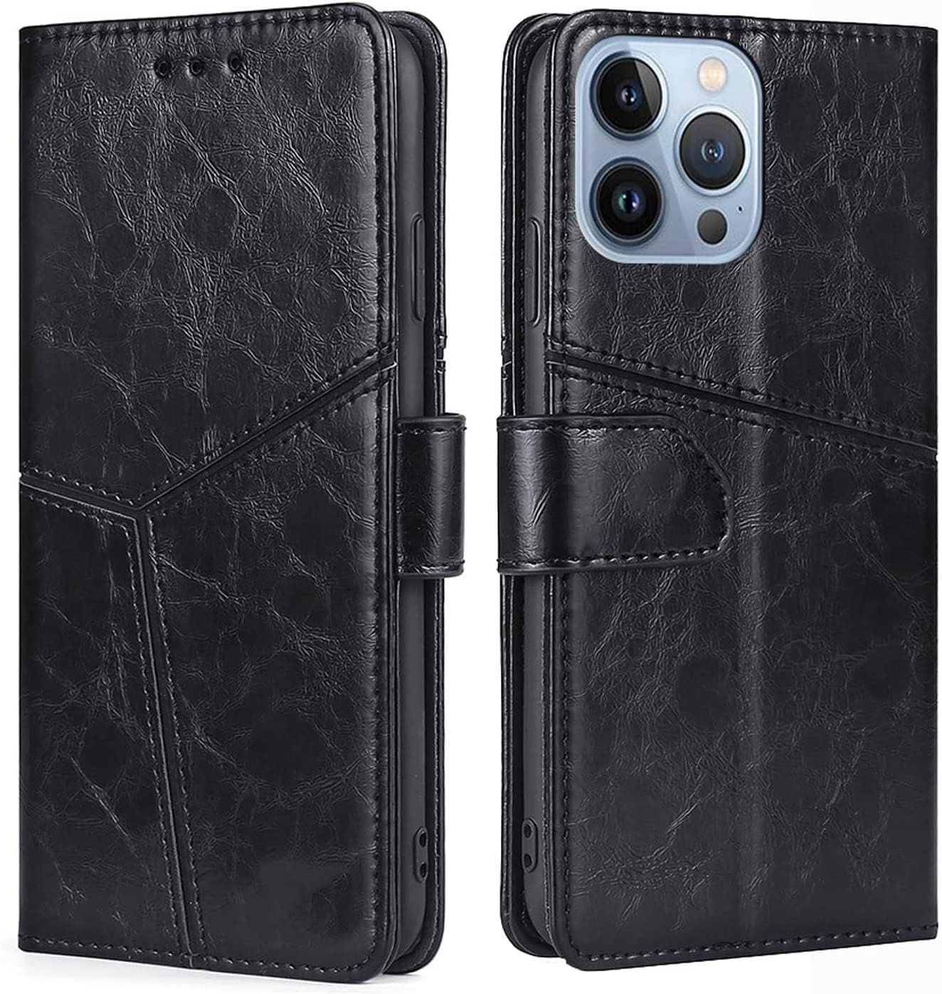 Flip Case for iPhone 14/14 Plus/14 Pro/14 Pro Max, Durable Leather Wallet Stand Phone Cover with Card Holder Magnetic Closure Shockproof TPU Inner Shell (Color : Preto, Size : 14ProMax)